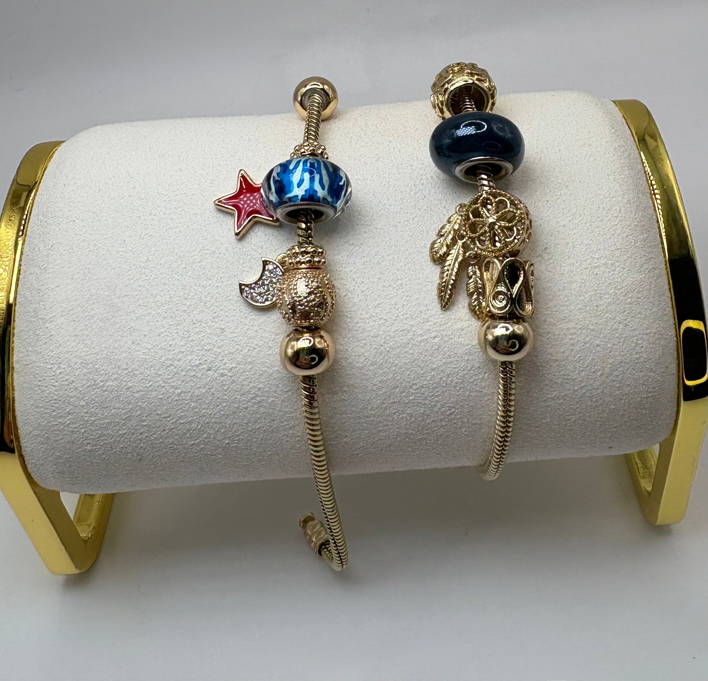 Gold-Tone Charm Bracelet with Vibrant Enamel Beads & Dangle Charms - Pandora-Inspired Statement Piec