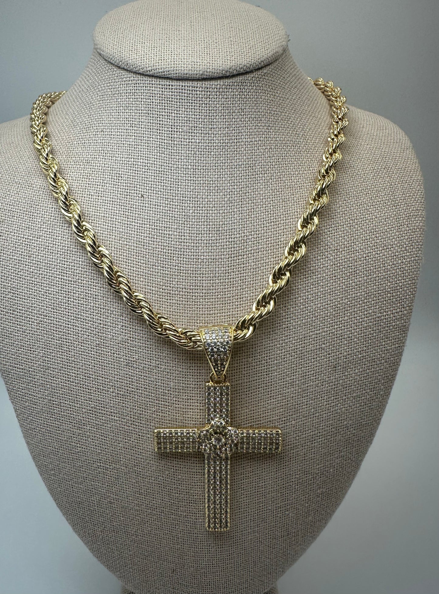 Gold-Tone Rope Chain Cross Necklace – Bold Faith & Style