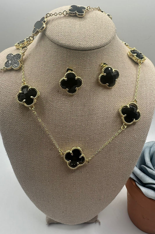 Elegant Black Onyx Crystal Five Clover Set