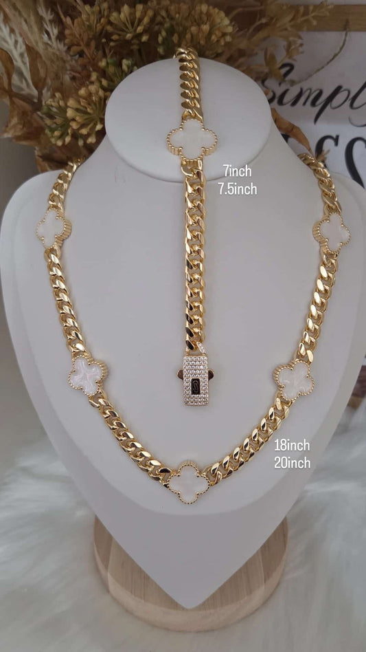 14K Gold Plated Clover Chain Jewelry Set - Necklace & Bracelet