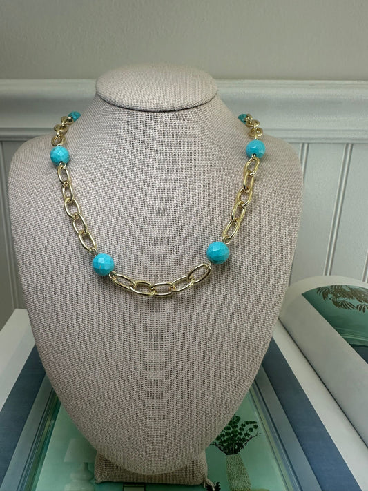 Gold Turquoise Bead Chain Necklace