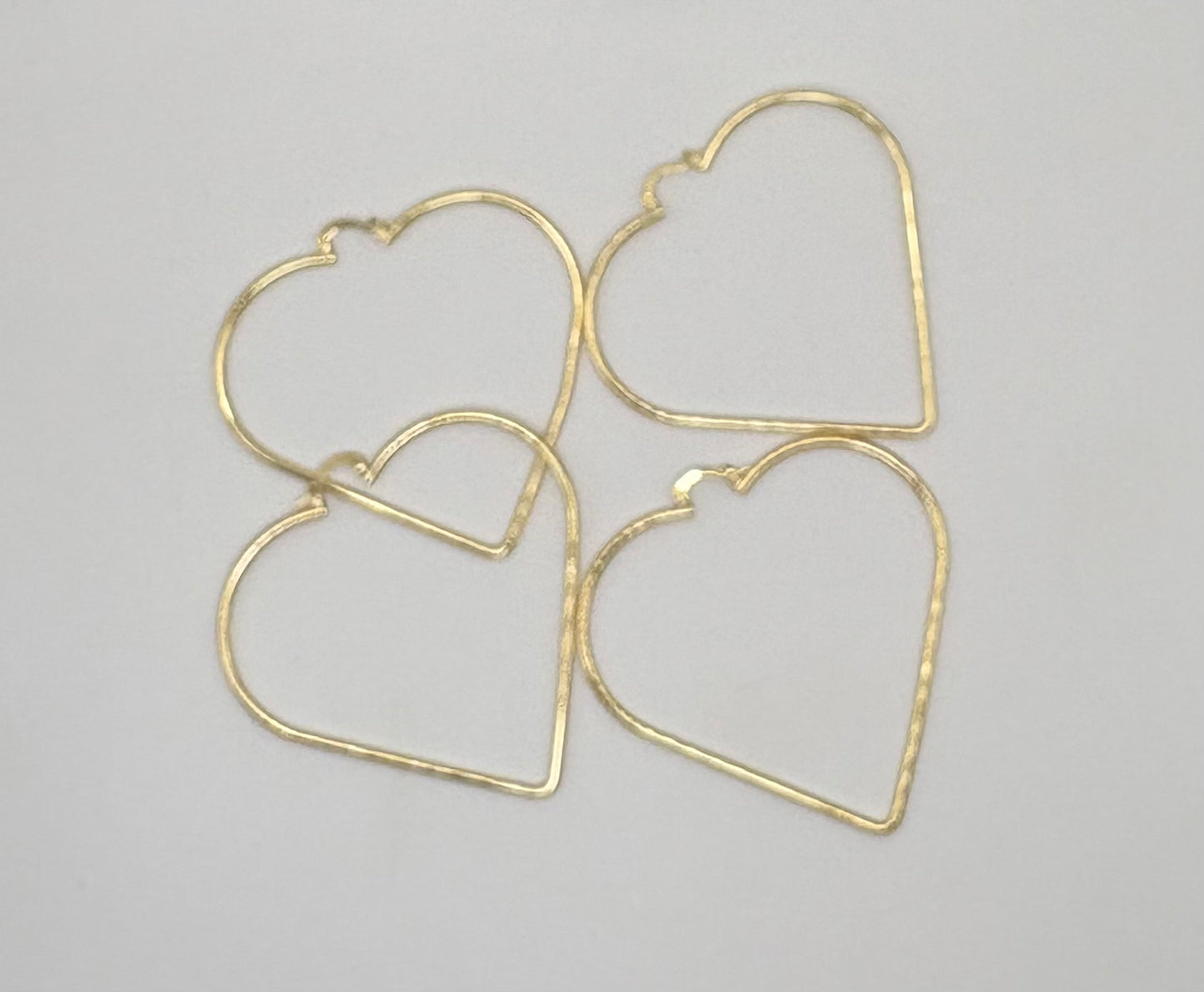Hammered gold open heart hoops – lightweight, hypoallergenic, 14k gold plated