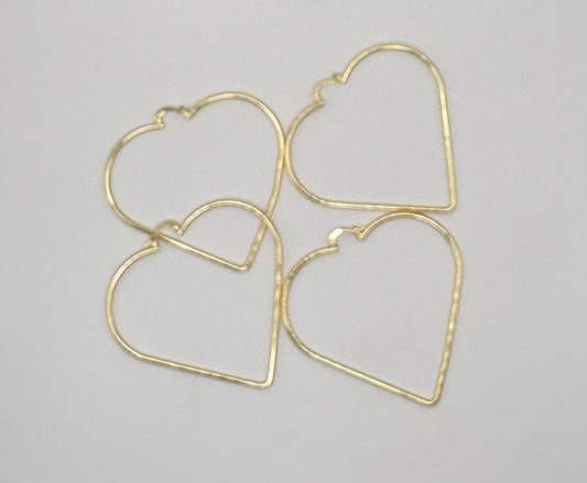 Hammered gold open heart hoops – lightweight, hypoallergenic, 14k gold plated
