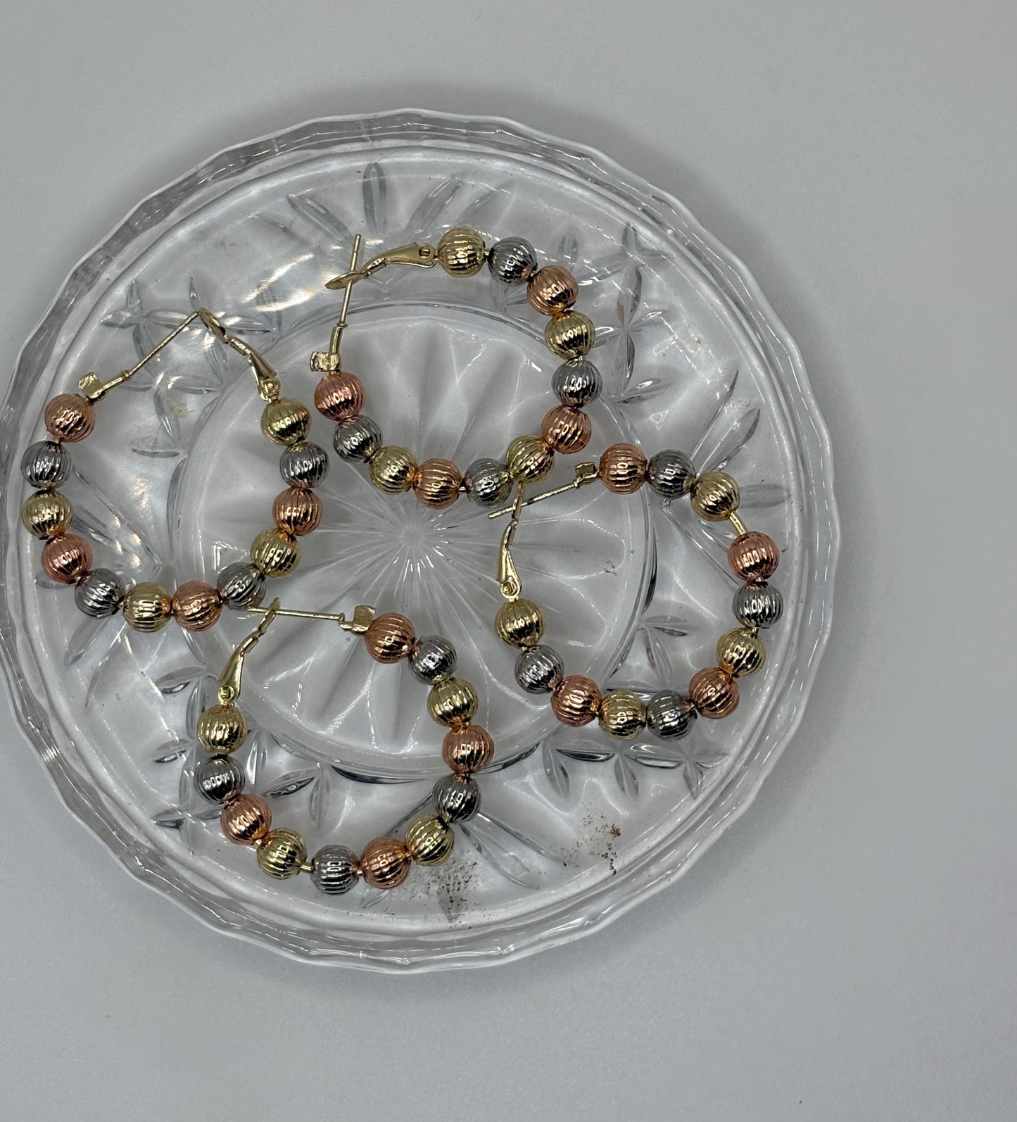 Tone Beaded Hoop Earrings – Gold, Rose Gold & Silver Sphere Beads on Bold Hoops | Mixed Metal Statement Jewelry
