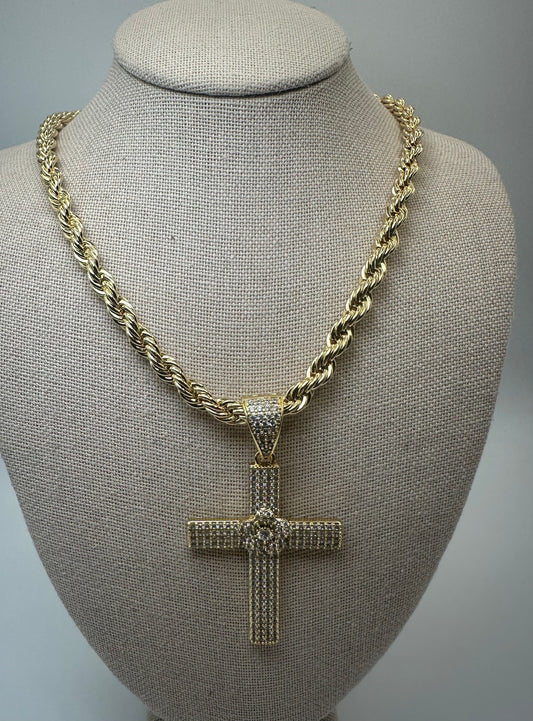 Gold-Tone Rope Chain Cross Necklace – Bold Faith & Style